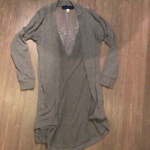 Long Gray Cardigan with Lace Back